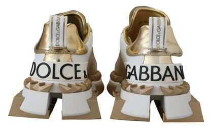 Dolce & Gabbana - Elegant White and Gold Leather Sneakers