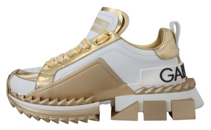 Dolce & Gabbana - Elegant White and Gold Leather Sneakers