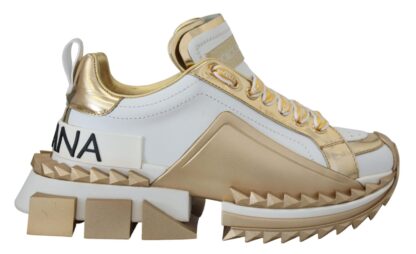 Dolce & Gabbana - Elegant White and Gold Leather Sneakers