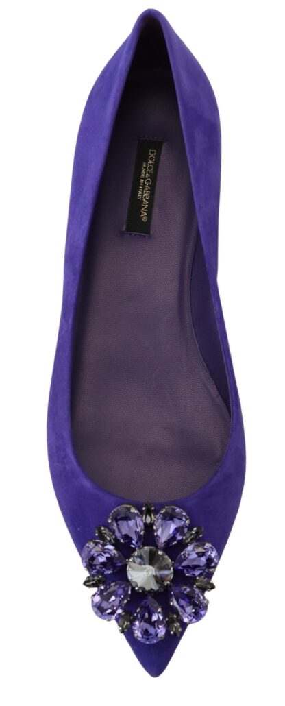 Dolce & Gabbana - Embellished Crystal Purple Suede Flats