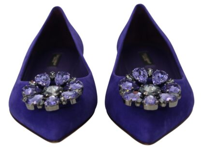 Dolce & Gabbana - Embellished Crystal Purple Suede Flats