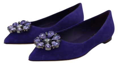 Dolce & Gabbana - Embellished Crystal Purple Suede Flats