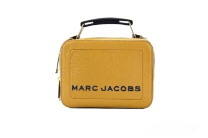 Marc Jacobs - The Box Golden Brown Textured Leather Logo Top Handle Crossbody Bag