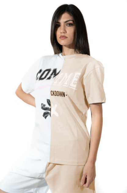 Comme Des Fuckdown - Chic Beige Two-Tone Logo Tee