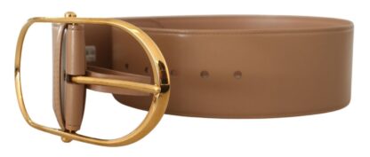 Dolce & Gabbana - Dolce & Gabbana Beige Leather Gold Metal Oval Buckle Women's Belt