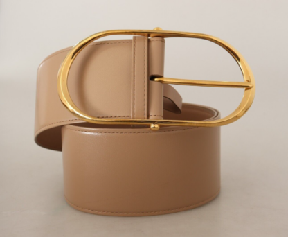 Dolce & Gabbana - Dolce & Gabbana Beige Leather Gold Metal Oval Buckle Women's Belt