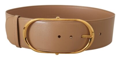 Dolce & Gabbana - Dolce & Gabbana Beige Leather Gold Metal Oval Buckle Women's Belt