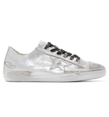 Golden Goose - Metallic Silver Distressed Leather Sneakers