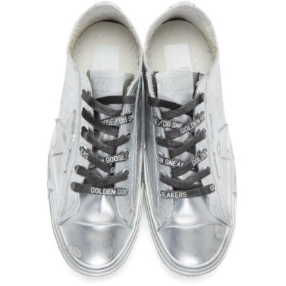 Golden Goose - Metallic Silver Distressed Leather Sneakers