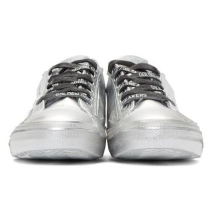 Golden Goose - Metallic Silver Distressed Leather Sneakers