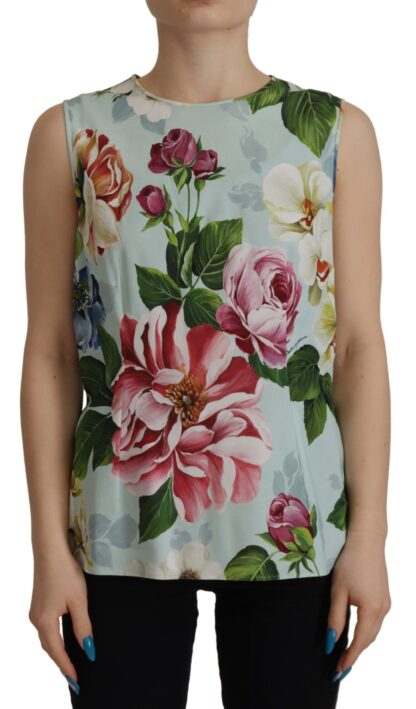 Dolce & Gabbana - Chic Round Neck Sleeveless Tank with Tropical Rose Print