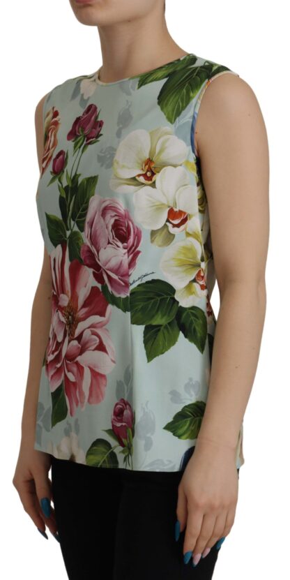 Dolce & Gabbana - Chic Round Neck Sleeveless Tank with Tropical Rose Print