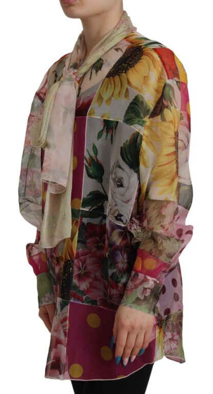 Dolce & Gabbana - Multicolor Silk Ascot Collar Blouse