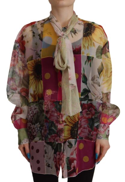 Dolce & Gabbana - Multicolor Silk Ascot Collar Blouse