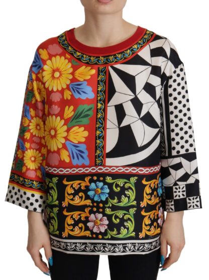 Dolce & Gabbana - Silk Baroque Floral Round Neck Blouse