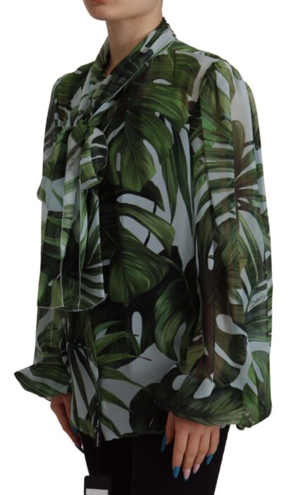 Dolce & Gabbana - Elegant Silk Leaf Print Ascot Blouse