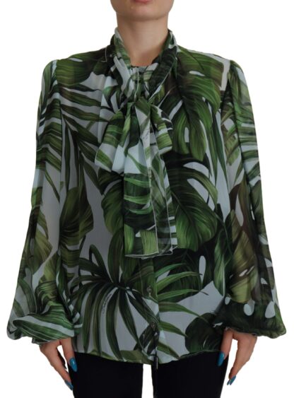 Dolce & Gabbana - Elegant Silk Leaf Print Ascot Blouse