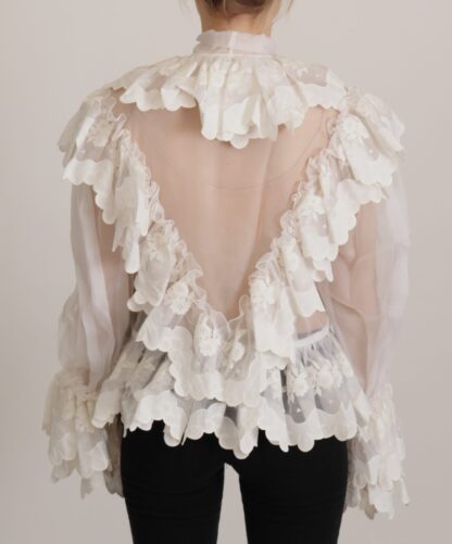 Dolce & Gabbana - Elegant White Lace Silk-Cotton Top