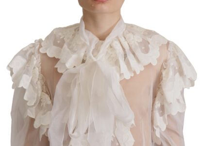 Dolce & Gabbana - Elegant White Lace Silk-Cotton Top