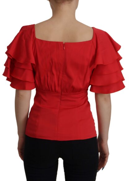 Dolce & Gabbana - Elegant Red Silk V-Neck Ruffle Blouse