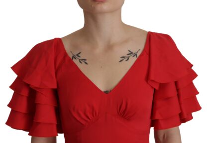 Dolce & Gabbana - Elegant Red Silk V-Neck Ruffle Blouse