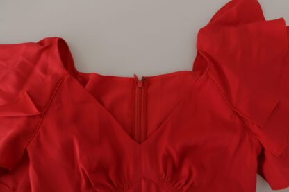 Dolce & Gabbana - Elegant Red Silk V-Neck Ruffle Blouse