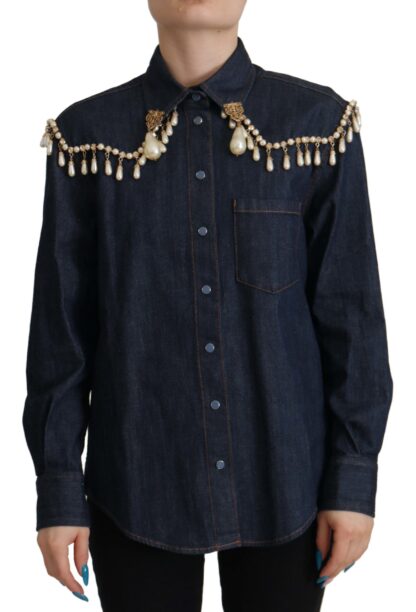 Dolce & Gabbana - Chic Pearl Embellished Denim Shirt