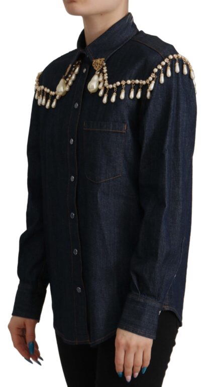 Dolce & Gabbana - Chic Pearl Embellished Denim Shirt