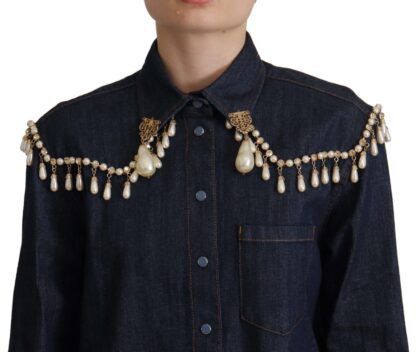 Dolce & Gabbana - Chic Pearl Embellished Denim Shirt