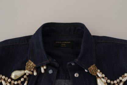 Dolce & Gabbana - Chic Pearl Embellished Denim Shirt