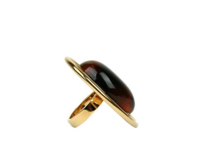 Saint Laurent - Women's Oval Brown Tortoise Shell Gold Ring