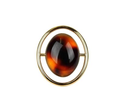 Saint Laurent - Women's Oval Brown Tortoise Shell Gold Ring