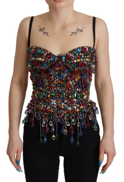 Dolce & Gabbana - Multicolor Sleeveless Bustier Jeweled Spring Top