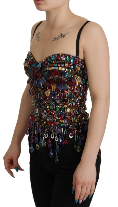 Dolce & Gabbana - Multicolor Sleeveless Bustier Jeweled Spring Top