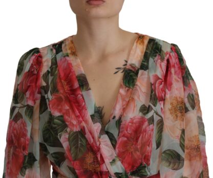 Dolce & Gabbana - Multicolor Floral Silk Wrap Blouse Top