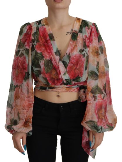 Dolce & Gabbana - Multicolor Floral Silk Wrap Blouse Top