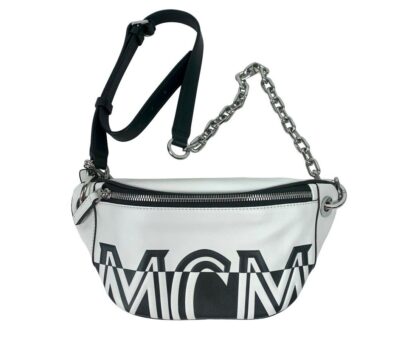 MCM - Black White Contrast Leather Mini Crossbody Chain Bag