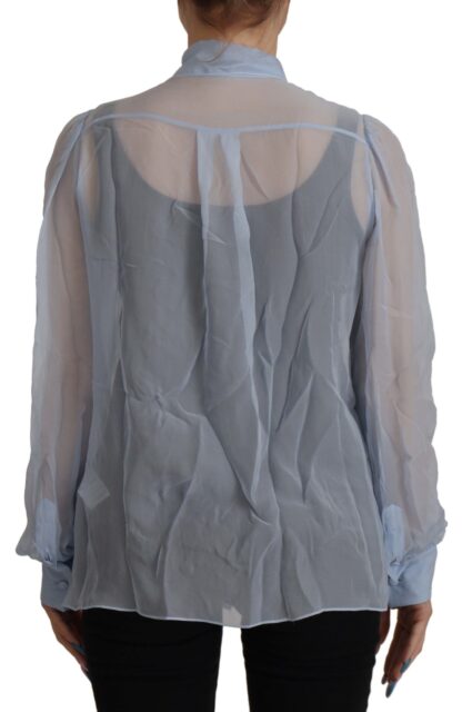 Dolce & Gabbana - Elegant Silk Ascot Collar Blouse in Light Blue