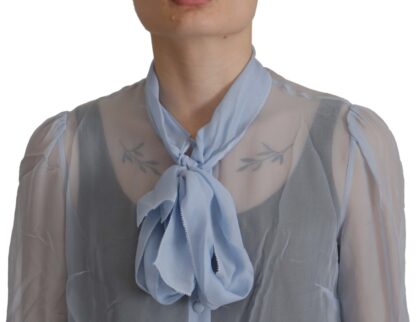 Dolce & Gabbana - Elegant Silk Ascot Collar Blouse in Light Blue