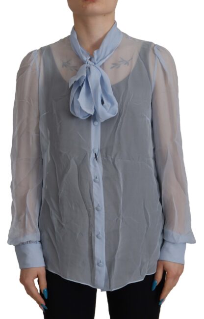 Dolce & Gabbana - Elegant Silk Ascot Collar Blouse in Light Blue