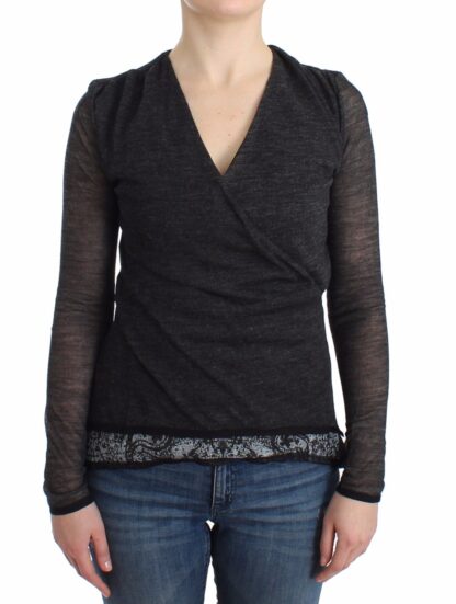 Ermanno Scervino - Chic Gray Deep V-Neck Wool Blend Sweater