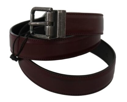 Dolce & Gabbana - Men Bordeaux Leather Belt with Gray Brushed Buckle