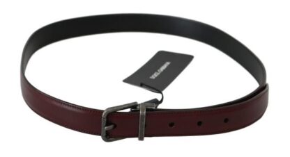 Dolce & Gabbana - Men Bordeaux Leather Belt with Gray Brushed Buckle