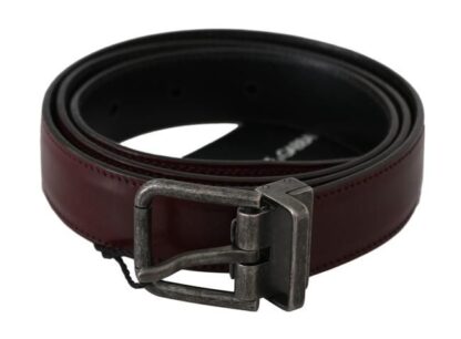 Dolce & Gabbana - Men Bordeaux Leather Belt with Gray Brushed Buckle