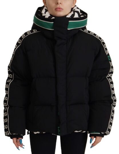 Dolce & Gabbana - Elegant Black Puffer Jacket with Knit Logo Details