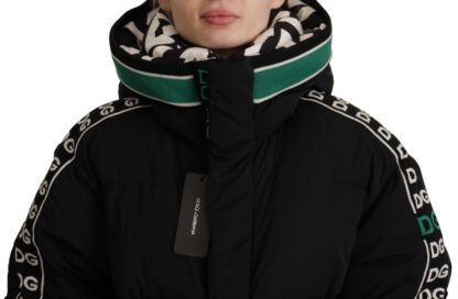 Dolce & Gabbana - Elegant Black Puffer Jacket with Knit Logo Details