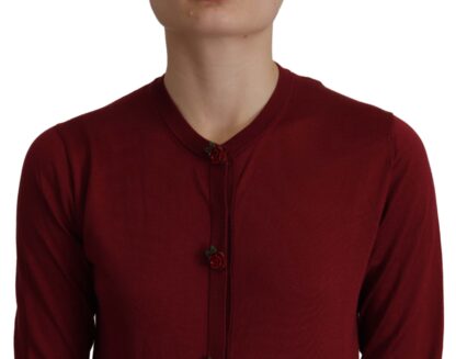 Dolce & Gabbana - Elegant Maroon Silk Button Front Sweater