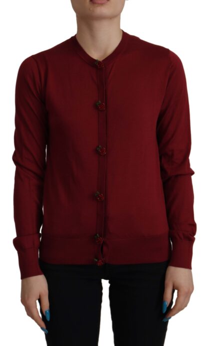 Dolce & Gabbana - Elegant Maroon Silk Button Front Sweater