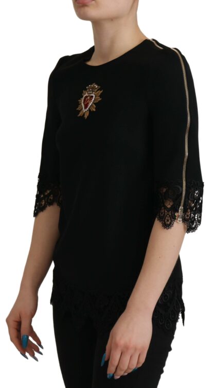 Dolce & Gabbana - Elegant Beaded Logo Zip Sleeve Blouse