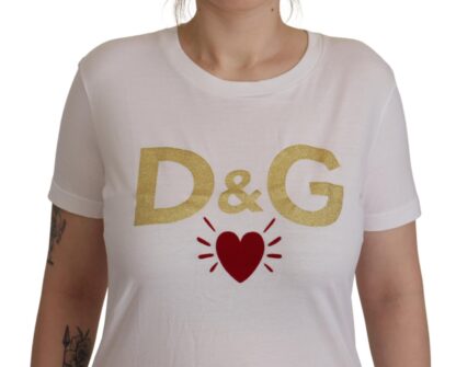 Dolce & Gabbana - Chic White Cotton Round Neck Tee with Heart Motif